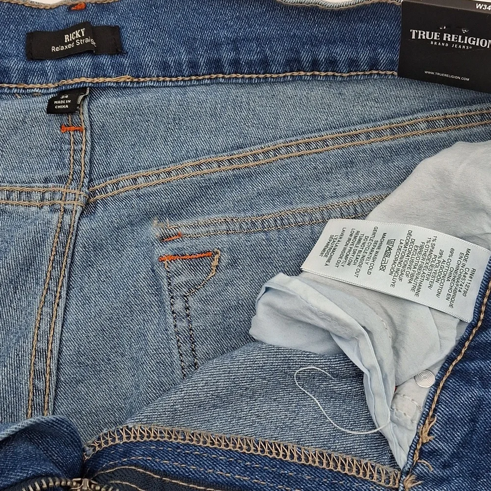 True Religion Ricky Straight Leg Jean Flap Pockets Baseline Blue 34x34